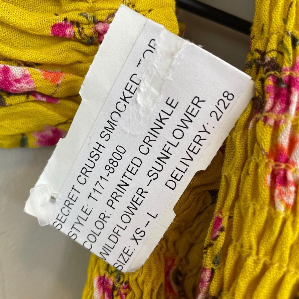 Blue Life yellow floral smocked secret crush last night set extra small MSRP 204 - Picture 10 of 12